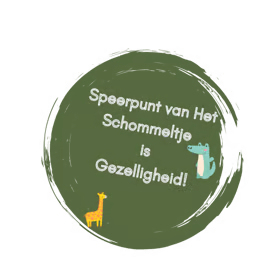 Groene cirkel met de tekst: speerpunt van Het Schommeltje is gezelligheid